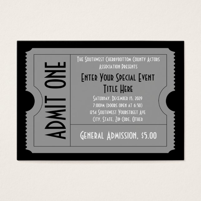 Black+White Event Ticket Pack, LG Business Card Sz (Vorderseite)