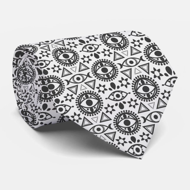 Black & White Evil Eye Neck Tie Krawatte (Gerollt)