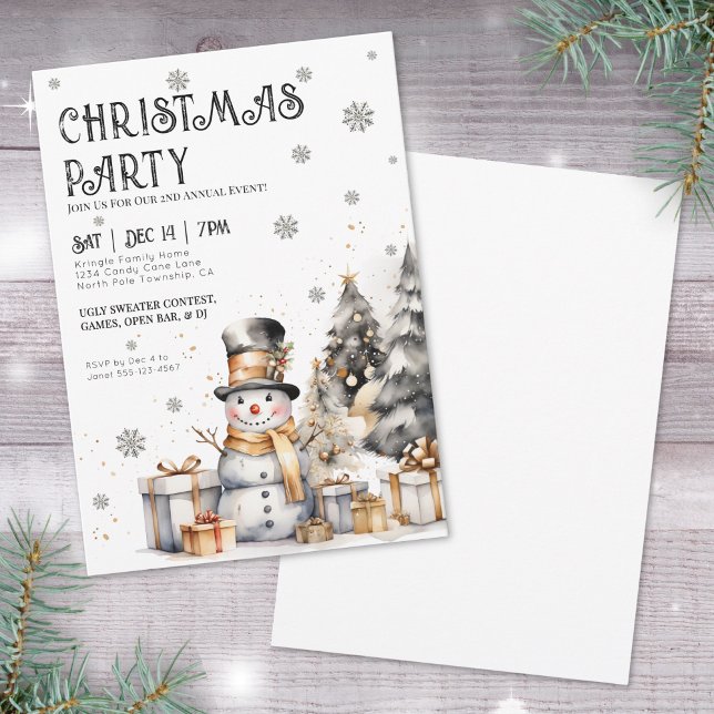 Black White Festive Winter Christmas Party Einladung (Black White Festive Winter Christmas Party Invitation)