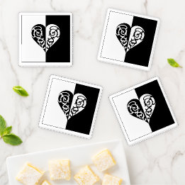 Black & White Filigree Herz Untersetzer Set