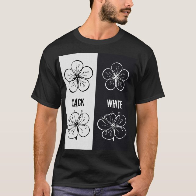 Black White Floral Contrast Art | Minimalist T-Shirt (Vorderseite)