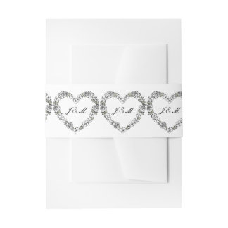 Black & White Floral Heart Wedding Invitation Bell Einladungsbanderole