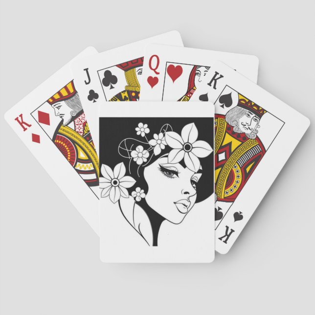 Black & White Floral Lady Poker Karten Spielkarten (Rückseite)