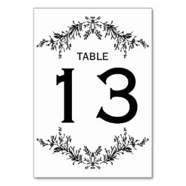 Black White Floral Line Art | Table Number Tischnummer