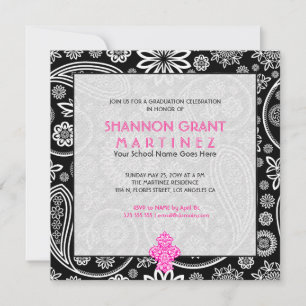 Black & White Floral Paisley - Elegant Grad Invite Einladung