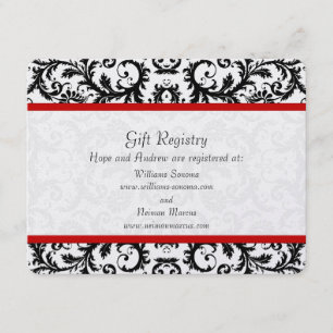 Black & White Floral Red Trim Registry Wedding Begleitkarte