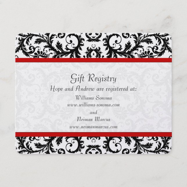 Black & White Floral Red Trim Registry Wedding Begleitkarte (Vorderseite)