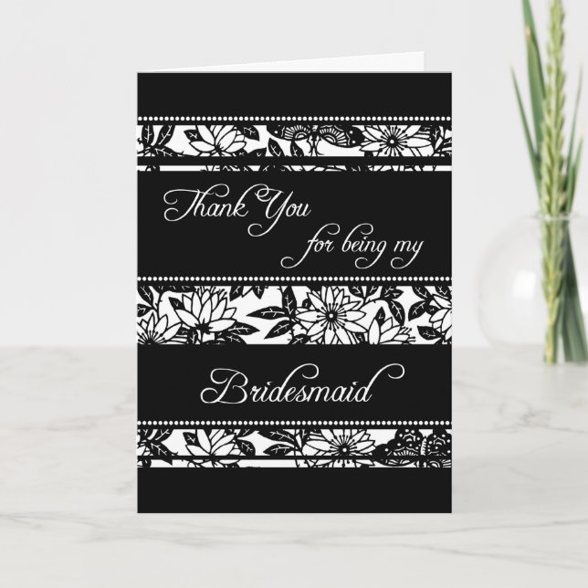 Black & White Floral Vielen Dank an die Bridesmaid Dankeskarte (Vorderseite)