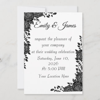 “Black & White Floral Wedding Invitation Einladung