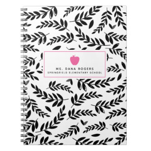 Black + White Foliage Pink Apple Teacher Notebook Notizblock