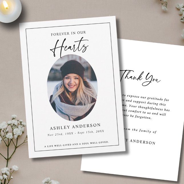  Black White Forever in Our Hearts Funeral Dankeskarte (Von Creator hochgeladen)