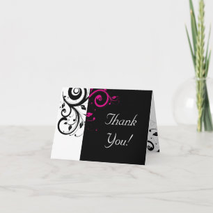 Black, White, Fuchsia Reverse Swirl Thank You Card Dankeskarte