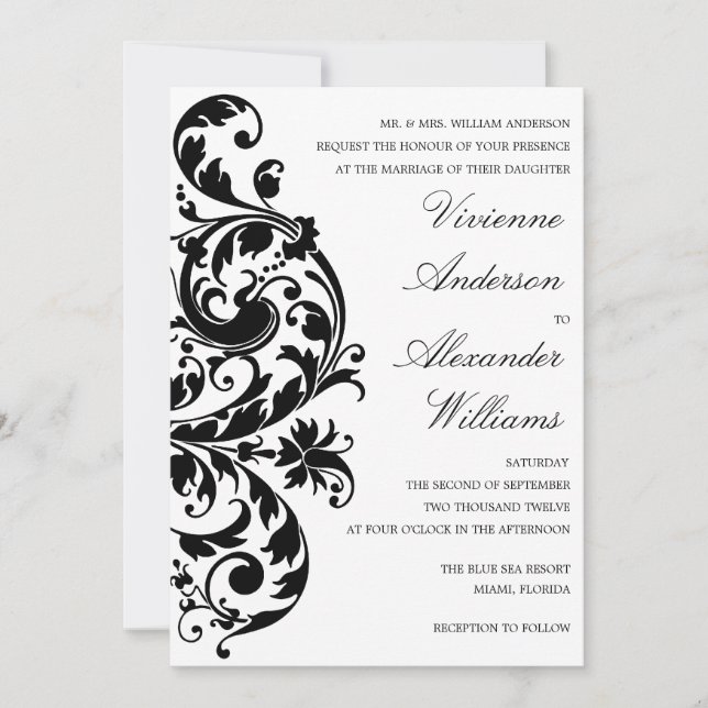 BLACK & WHITE GEBLÜHT| WEDERINVITATION EINLADUNG (Vorderseite)