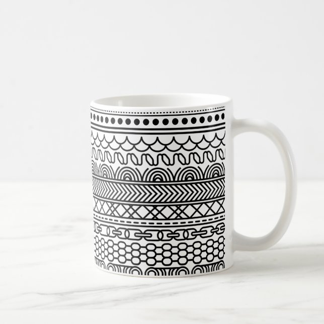 Black & White Geometric Border Sampler Pattern Kaffeetasse (Rechts)