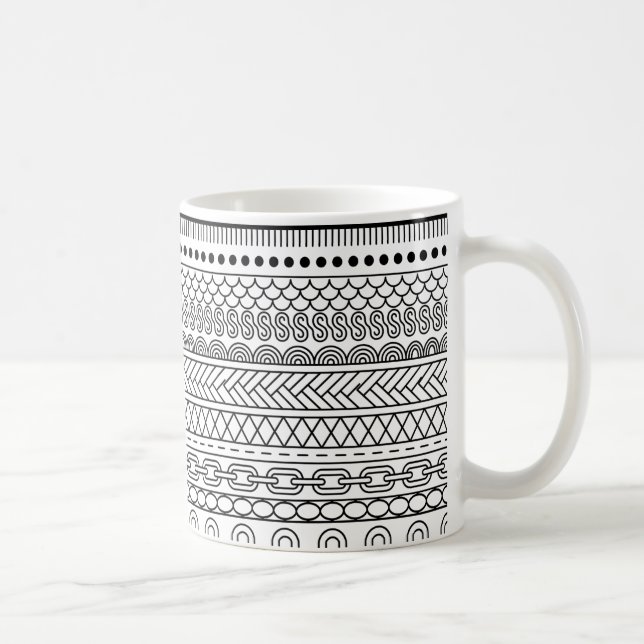 Black & White Geometric Border Sampler Pattern Kaffeetasse (Rechts)