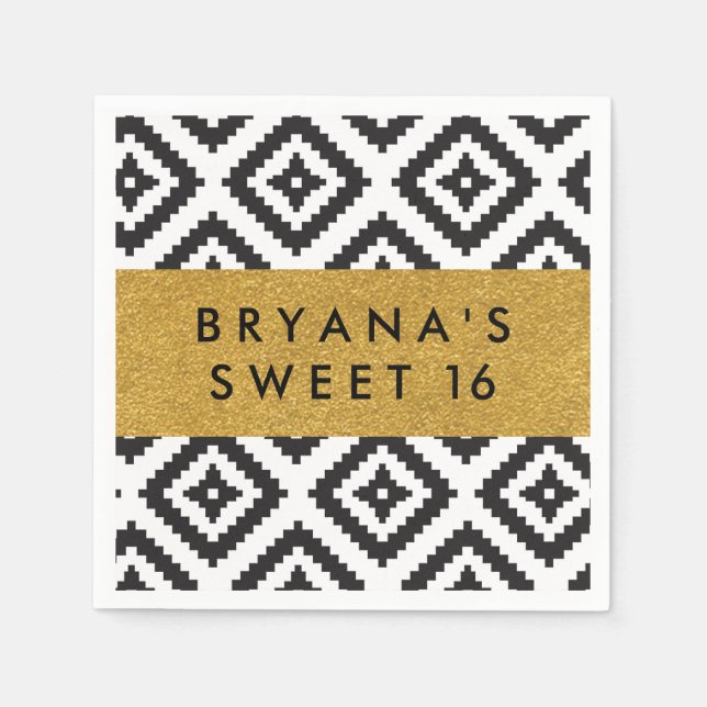 Black & White Geometric Chic Gold Moderne Neapel Serviette (Vorderseite)