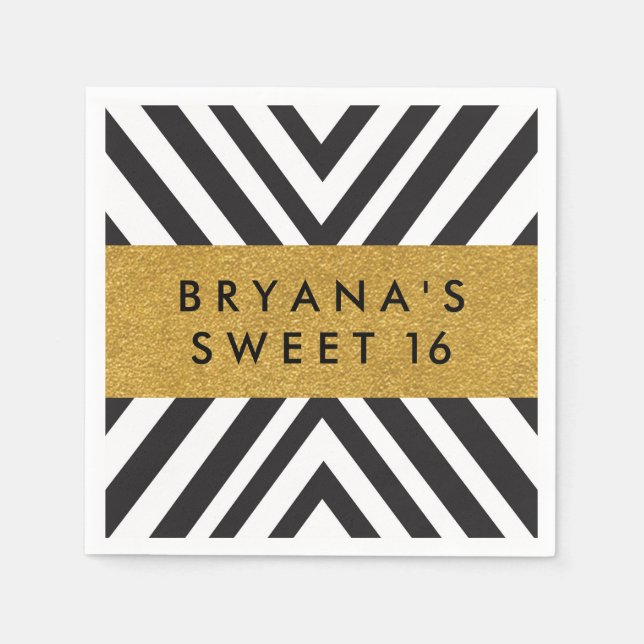 Black & White Geometric Chic Gold Moderne Neapel Serviette (Vorderseite)