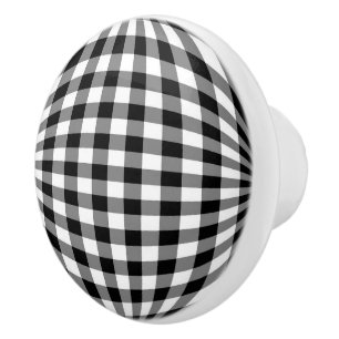 Black & White Gingham Keramikknauf