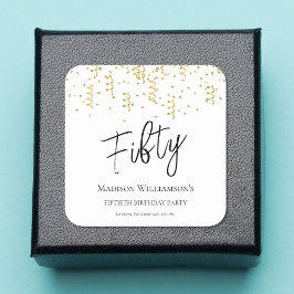 Black, White & Gold 50, 50. Geburtstagsparty Quadratischer Aufkleber