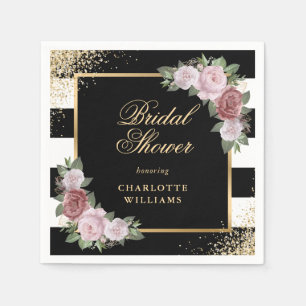 Black White Gold Blush Pink Floral Bridal Shower Serviette