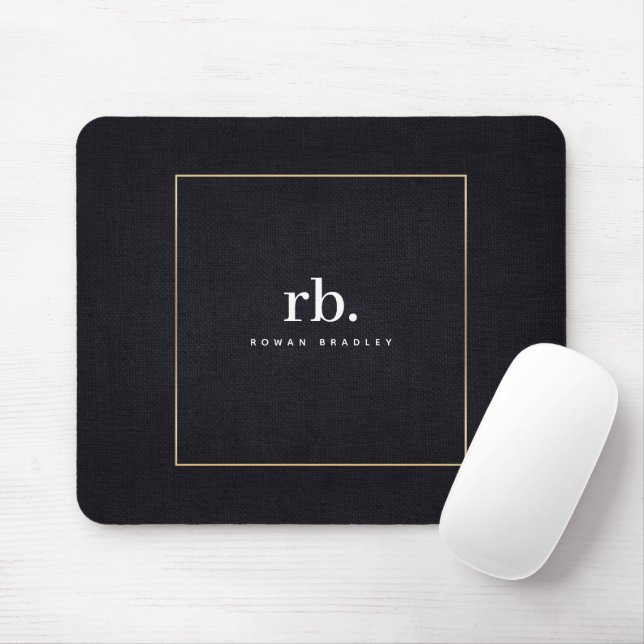 Black White Gold Fabric Effect Elegant Monogram Mousepad (Mit Mouse)