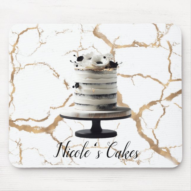 Black & White Gold Floral Tier Cake Brautparty Mousepad (Vorne)