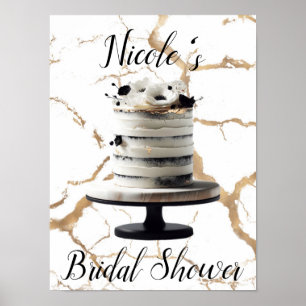 Black & White Gold Floral Tier Cake Brautparty Poster
