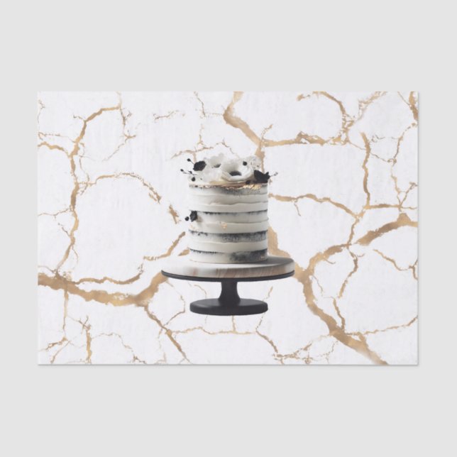 Black & White Gold Floral Tier Cake Brautparty Seidenpapier (Vorderseite)