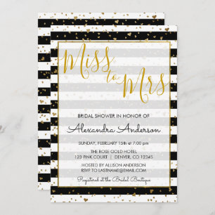 Black & White Gold Foil Miss an Mrs. Brautparty Einladung