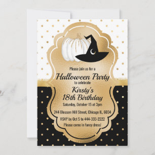 Black & White Gold Spots Halloween Geburtstag Einladung