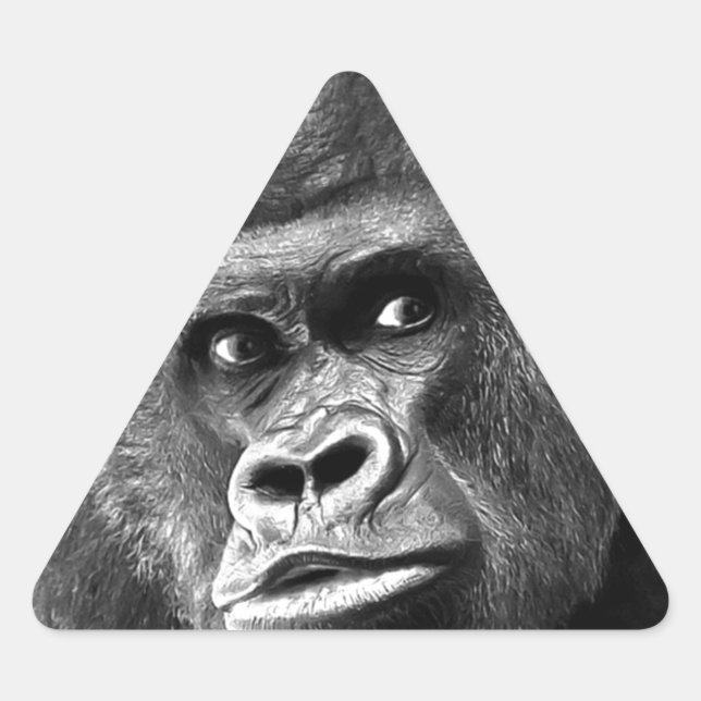 Black White Gorilla Dreieckiger Aufkleber (Vorderseite)