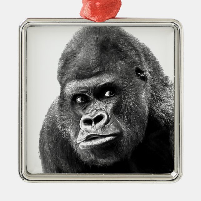 Black White Gorilla Ornament Aus Metall (Vorne)