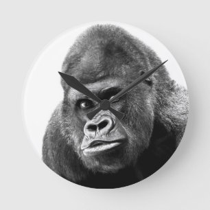 Black White Gorilla Runde Wanduhr