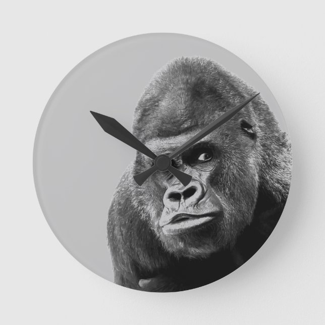 Black White Gorilla Runde Wanduhr (Vorderseite)