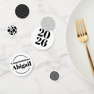 Black & White Graduation 2026 Custom Name Confetti Konfetti