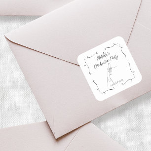 Black & White Graduation Party mit handgezogenem D Quadratischer Aufkleber