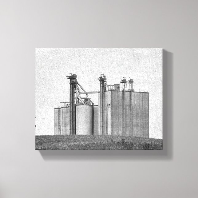 Black & White Grain Elevator auf einem Hügel 8x10 Leinwanddruck (Vorderseite)