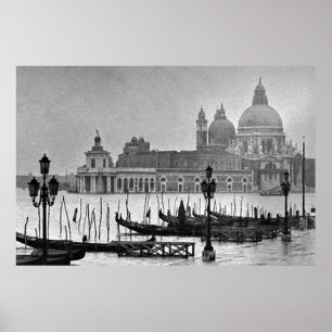 Black White Grand Canal Venice Italy Travel Poster