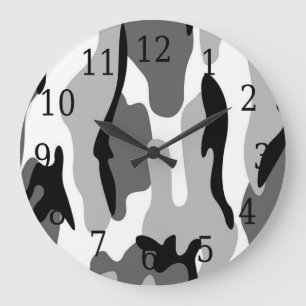 Black White Gray Camouflage Round Clock Große Wanduhr