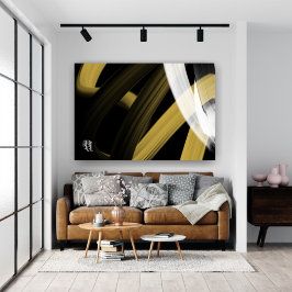 Black White Gray Gold Abstract Leinwanddruck