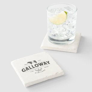 Black White Gürtel Galloway Beltie Kühe Stier Logo Steinuntersetzer