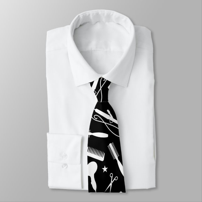 Black & White Hair Stylist Neck Tie Krawatte (Gebunden)
