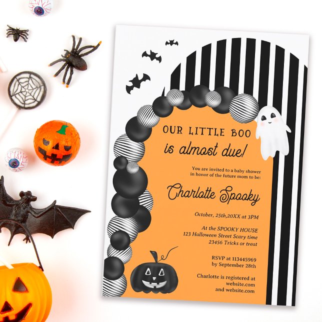 Black white Halloween little boo baby shower Einladung (Black white Halloween little boo baby shower Invitation orange)