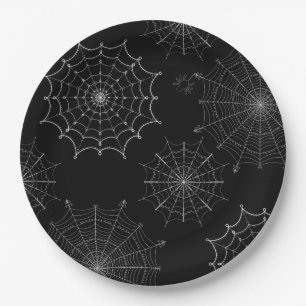 Black & White Halloween Spider Webs Pappteller