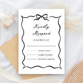 Black & White Hand Drawn Bow Wedding RSVP Karte