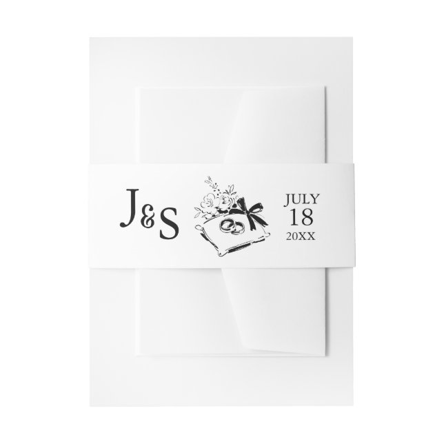 Black & White Hand Drawn Monogram Wedding Einladungsbanderole (Vorderseite Beispiel)