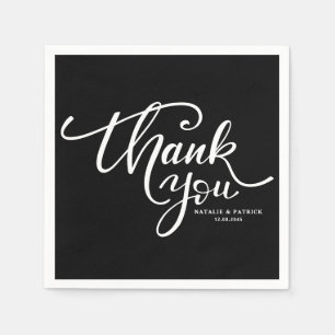 Black & White Hand Letter Wedtered Danke Serviette