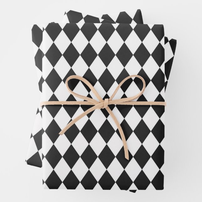 Black & White Harlequin Diamonds Geschenkpapier Set (Beispiel)