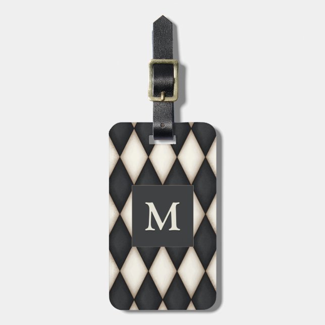 Black & White Harlequin Dramatic Custom Monogram Gepäckanhänger (Vorderseite vertikal)