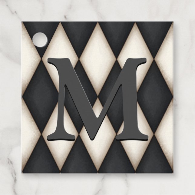 Black & White Harlequin Dramatic Custom Monogram Geschenkanhänger (Vorderseite)